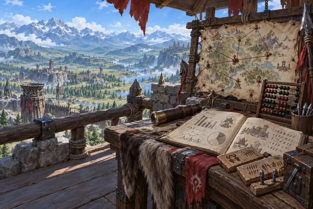 Un registre ouvert et une carte sur une table, face aux montagnes